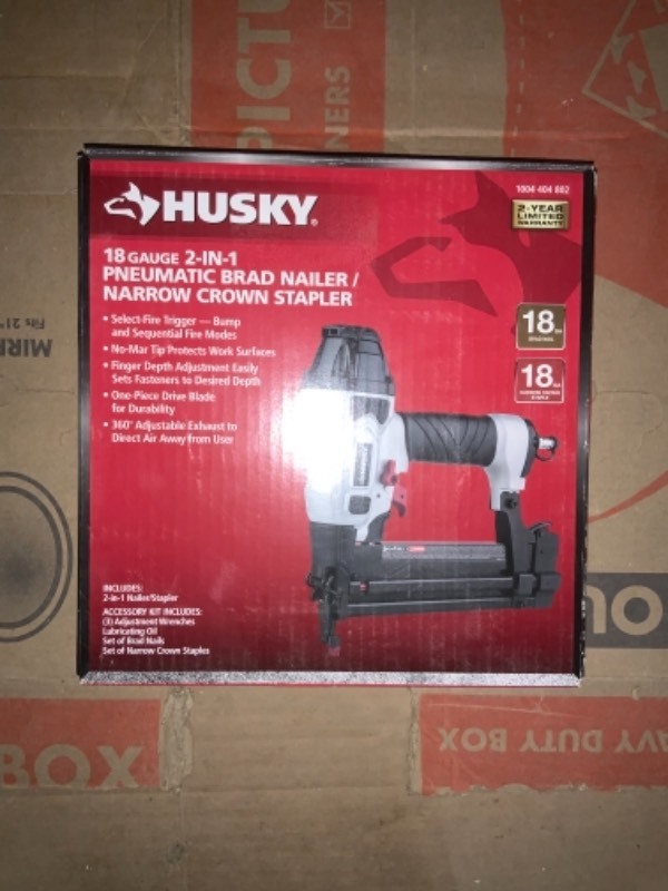 Husky Pneumatic 2-in-1 18 Gauge 2 Brad Nailer & 1/4 Narrow Crown Stapler