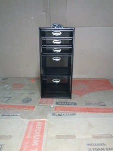 lot 7 image: MIND READER 5-Tiered Drawer Cabinet, Office Cart, File Storage, Utility Cart, Office Storage, Heavy Duty Multi-Purpose Cart in Black NEW SEE PICS