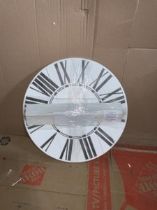lot 12 image: BRANDTWORKS OVERSIZED WHITE FARMHOUSE WALL CLOCK NOT USED SEE PICS