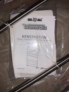 lot 22 image: WARMRAILS KENSINGTON 40 IN. TOWEL WARMER IN SATIN NICKEL NOT USED SEE PICS