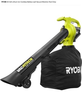 lot 56 image: RYOBI 40-VOLT LITHIUM-ION CORDLESS BATTERY LEAF VACUUMMULCHER (TOOL-ONLY) SEE PICS