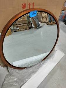 Evans 30 in. x 30 in. Classic Round Framed Rustic Brown Wall Accent Mirror