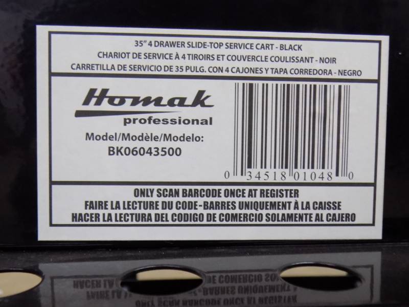 Homak BK06043500 35 in. 4-Drawer Slide Top Cart - Black