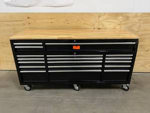 HUSKY 72 in. W 18-Drawer, Deep Tool Chest Mobile Workbench in Gloss Black with Hardwood Top