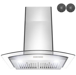 AKDY 30 in. Convertible Wall Mount Range Hood with Tempered Glass, Push Panel and Carbon Filters in Stainless Steel