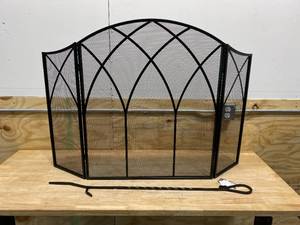 PLEASANT HEARTH Gothic Black Steel 3-Panel Fireplace Screen with 40 in. Fireplace Poker