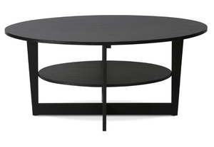 FURINNO Jaya 36 in. Walnut Medium Oval Wood Coffee Table with Shelf