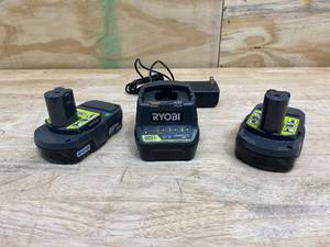RYOBI Lot of Two 18v Batteries (2.0Ah) and One 18v Chargers