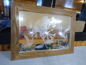lot 100 image: Hummingbirds Framed Etched Mirror