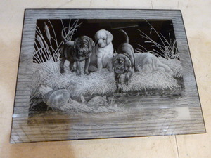 lot 113 image: Labrador Puppies with Turtles Reversed Etching