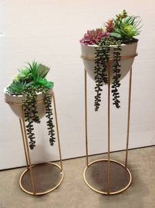 FLORA BUNDA 36 in. and 29 in. Artificial Succulent Garden in Ceramic Pot on Gold Metal Stand,SET OF 2 OPEN COMPLETE SEE PICS