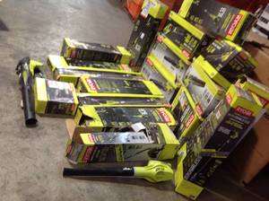 lot 27 image: Pallet with assorted Ryobi Outdoor Tools see pictures