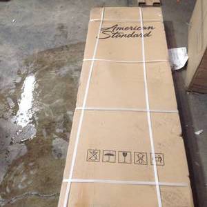 lot 44 image: American STD Ovation 48 in. x 72 in. Semi-Frameless Sliding Shower Door in Satin Nickel and Clear Glass not used