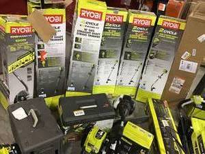 Pallet with Ryobi Outdoor tools various models and conditions customer returns see pictures