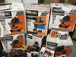 Pallet with Ridgid Shop Vacs and Power Stations open boxes see pictures