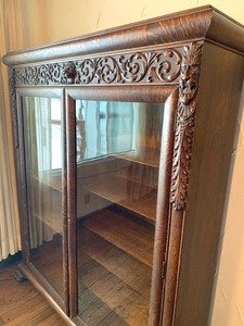 lot 2 image: Antique Highly Carved Oak Bookcase w Carved Faces