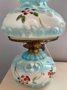 lot 101 image: Cosmos Hand Painted Floral Kerosene Parlor Lamp