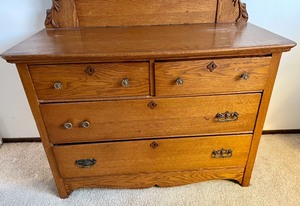 lot 112 image: 1915 Oak Carved Dresser with Mirror