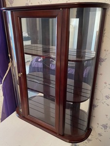 lot 127 image: Dark Wood Display Cabinet with Rounded Glass Sides