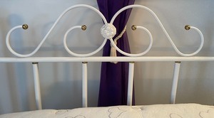 lot 129 image: Twin Bed with White and Brass Headboard