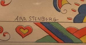 lot 156 image: Aina Stenberg Signed Old Swedish Folk Art Print