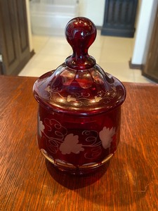 lot 86 image: Red Bohemian Etched Glassware