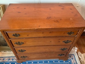lot 13 image: Four Drawer Knotty Pine Cabinet