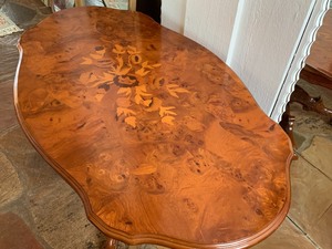lot 15 image: Carved Marquetry Inlaid Turtle Top Coffee Table