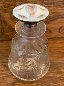 lot 24 image: Antique Beautiful Glass Perfume Bottle with Guilloche Top