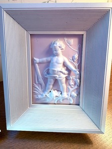 lot 44 image: Pair of Bisque Angels in White Frames
