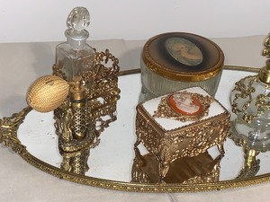 lot 58 image: Dresser Mirror & Perfume Bottles