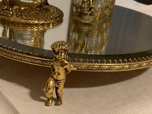 lot 59 image: Vintage Dresser Tray, Double Perfume Bottles & Vase w Cupid Motif