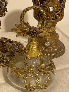 lot 64 image: Dresser Mirror, Perfume Bottle and Votive Holder