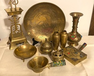 lot 72 image: Lot of Ten Brass Asian Inspired Items