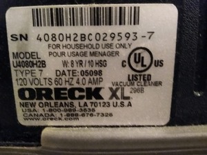 lot 179 image: Oreck Hyper Allergenic Vacuum Cleaner