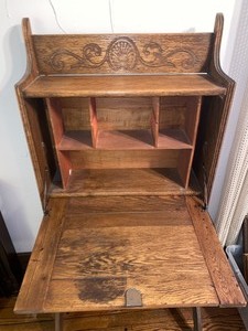 lot 68A image: Antique Oak Drop Front 1900s Ladies Desk