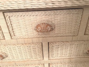 lot 282 image: Off White 7 Drawer Wicker Dresser (matches with lot number 281)