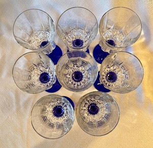 lot 242 image: 8 Crystal Blue Stem Wine Glasses