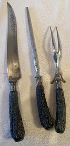lot 268 image: Vintage Bakelite Handle Carving Set w Sterling Accents