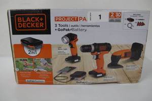 lot 1 image: BLACK & DECKER 12V GOPAK CORDLESS DRILL, LED LIGHT & SANDER, BDCK503C1