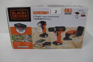 lot 2 image: BLACK & DECKER 12V GOPAK CORDLESS DRILL, LED LIGHT & SANDER, BDCK503C1