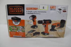 lot 5 image: BLACK & DECKER 12V GOPAK CORDLESS DRILL, LED LIGHT & SANDER, BDCK503C1