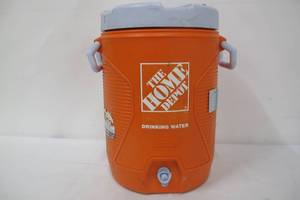 lot 85 image: 5 Gal. Rubbermaid Orange Water Cooler with Cup Dispenser