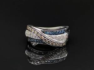 Stunning Blue, Yellow, and Clear Diamonds in a Crossover Estate Ring in White Gold $3299 Retail VIDEO