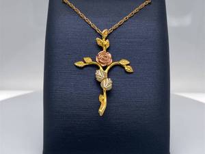 Breathtaking Rose and Ivy Cross Made with Yellow and Rose Gold