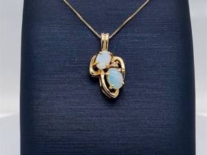 Lovely Opal and Diamond 14k Yellow Gold Pendant VIDEO