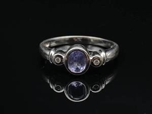 Wonderful Tanzanite and Diamond Bezel Set Estate Ring