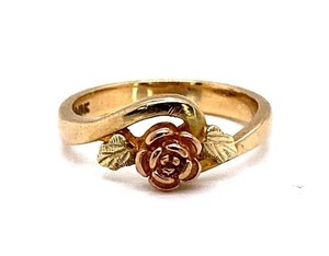 Black Hills Gold Ring Adorned with a Beautiful Rose Flower in Yellow Gold VIDEO