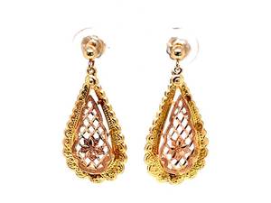 Fancy Lattice Dangle 14k Yellow Gold Earrings VIDEO