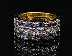 Elegant Tanzanite and Diamond Estate Ring in Gold over Sterling Silver VIDEO